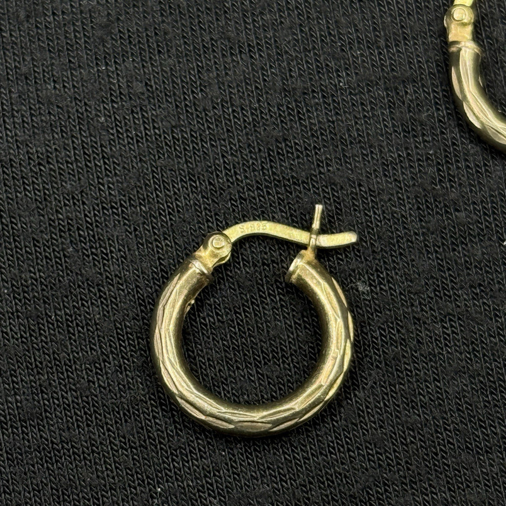 Estate Sterling Silver Earrings Mini Hoop Gold Textured 925