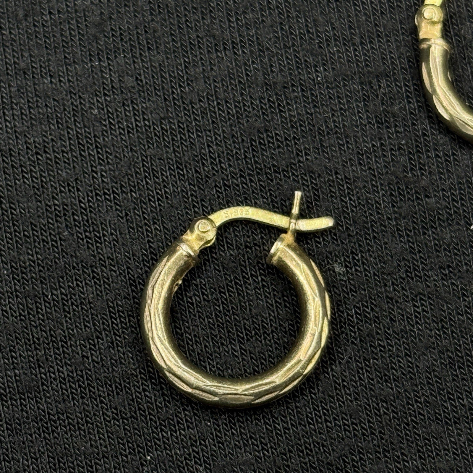 Estate Sterling Silver Earrings Mini Hoop Gold Textured 925