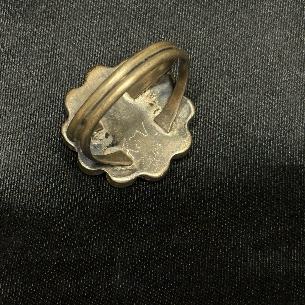 Native American Sterling Silver Ring Inlay Sun Face Signed Rotiero Vacit Sz 6.5