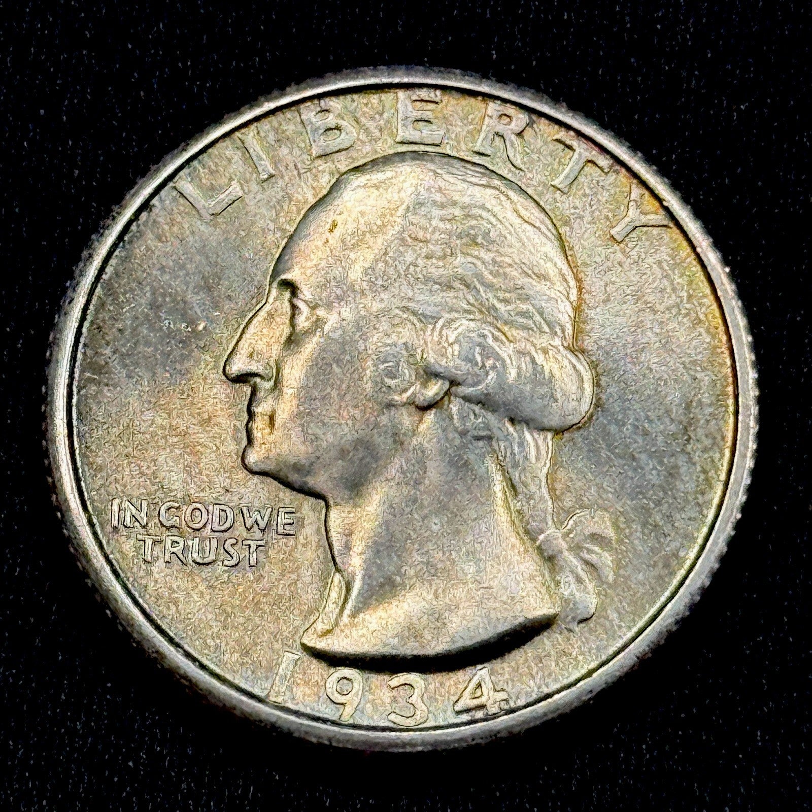 1934 Washington Quarter AU Toned Silver 25c Nice Eye Appeal