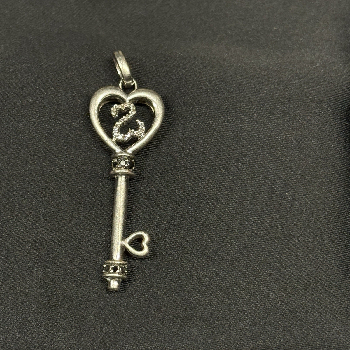 Jane Seymour Sterling Silver 925 Open Heart Key White & Black CZ Pendant