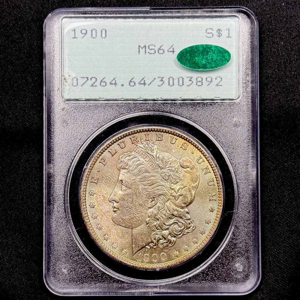 1900 Morgan Silver Dollar PCGS MS64 CAC OGH Rattler Old Green Holder Nice Toned