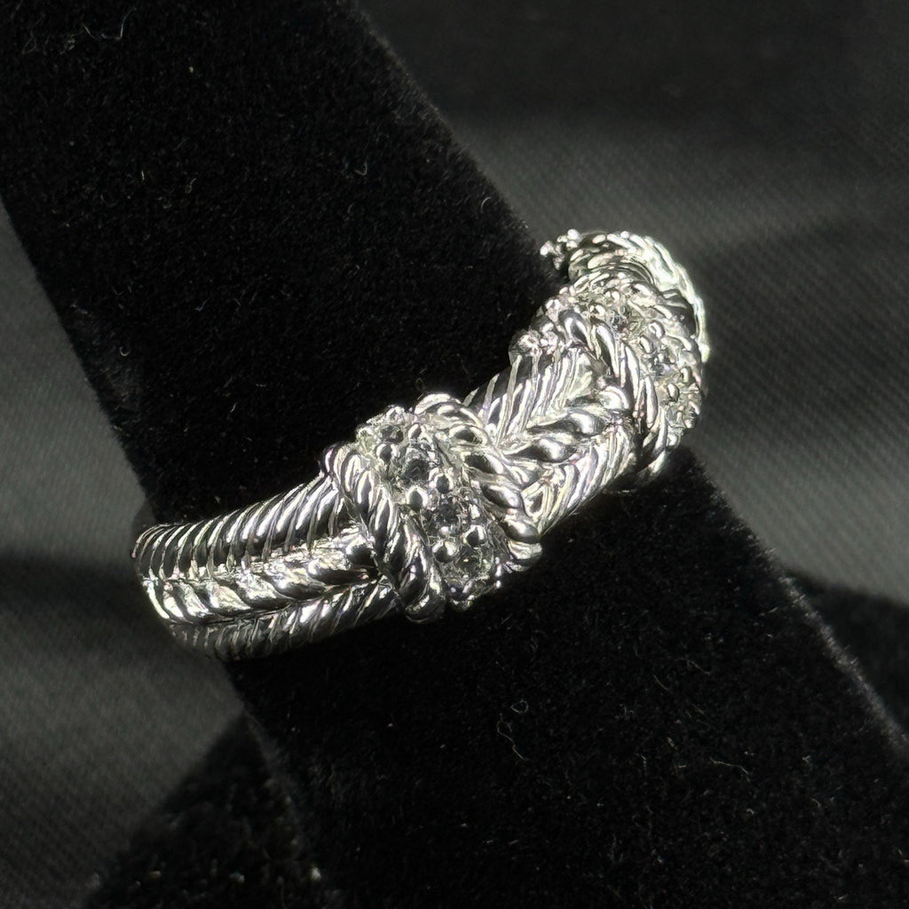 Estate Sterling Silver Ring CZ Textured Rope Band Judith Ripka Size 7 925