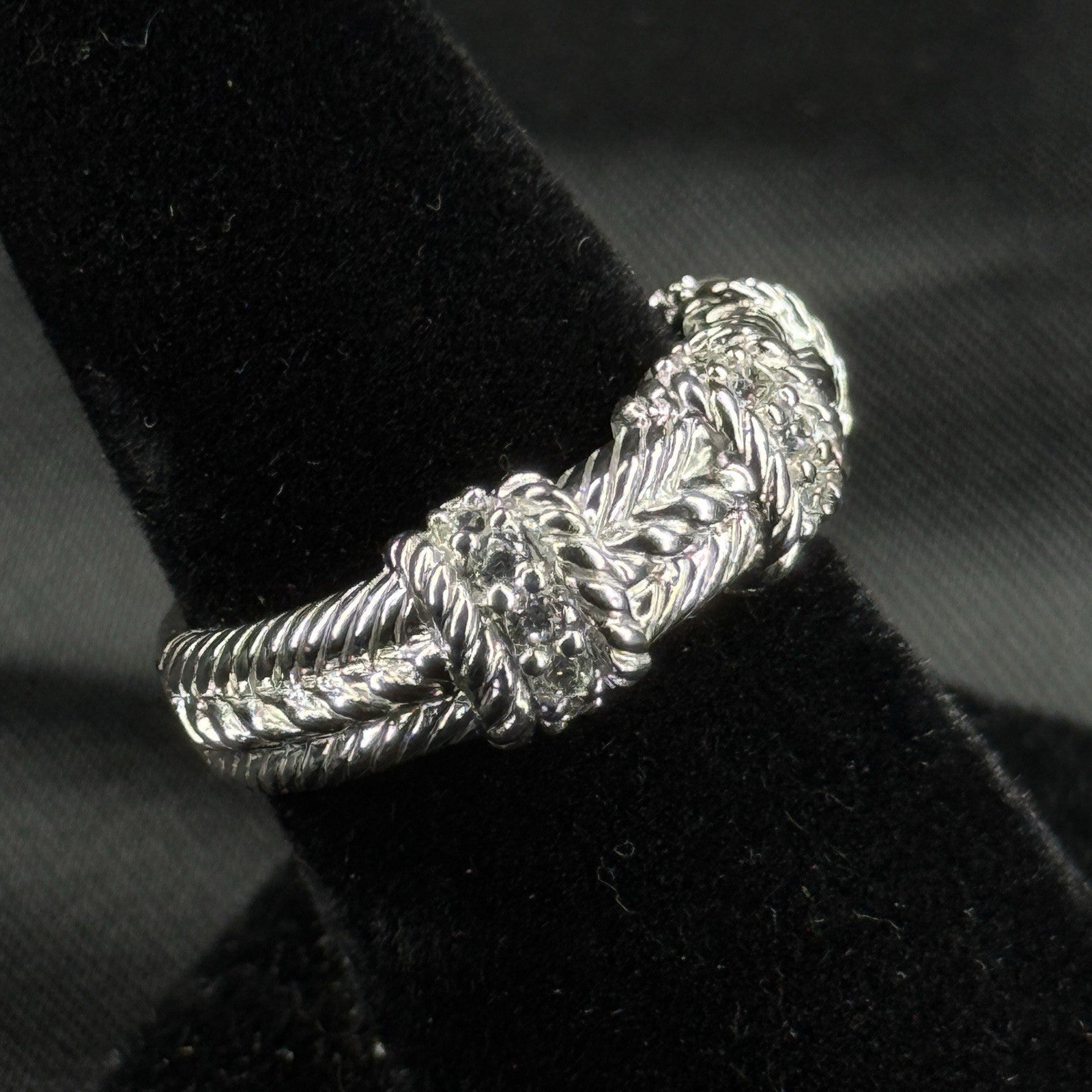 Estate Sterling Silver Ring CZ Textured Rope Band Judith Ripka Size 7 925