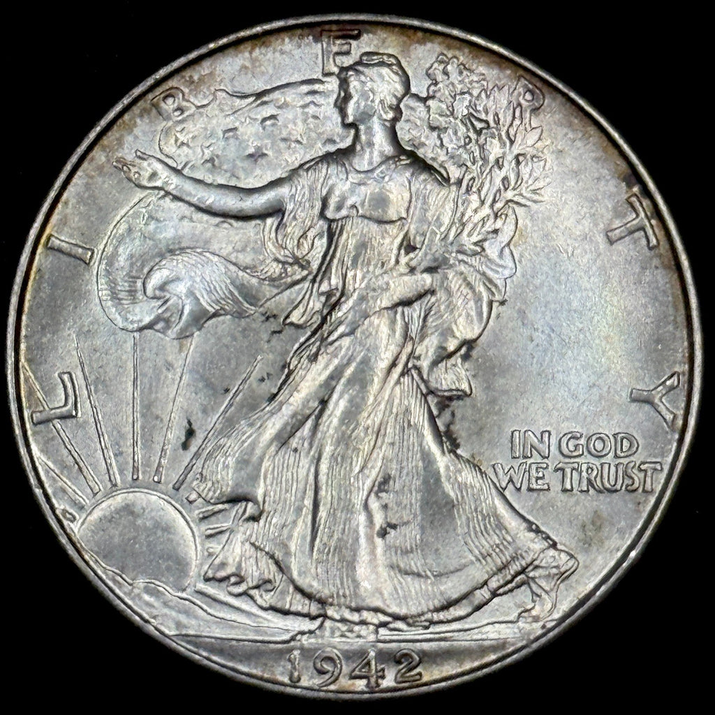 1942 Walking Liberty Half Dollar Silver Uncirculated Toned Original