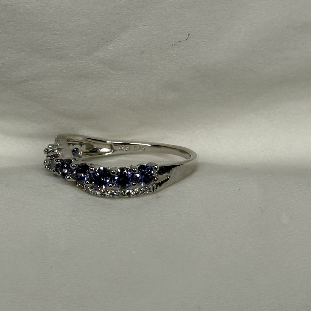 Estate Sterling Silver Ring 925 Size 7.75 Purple CZ Infinity Weave