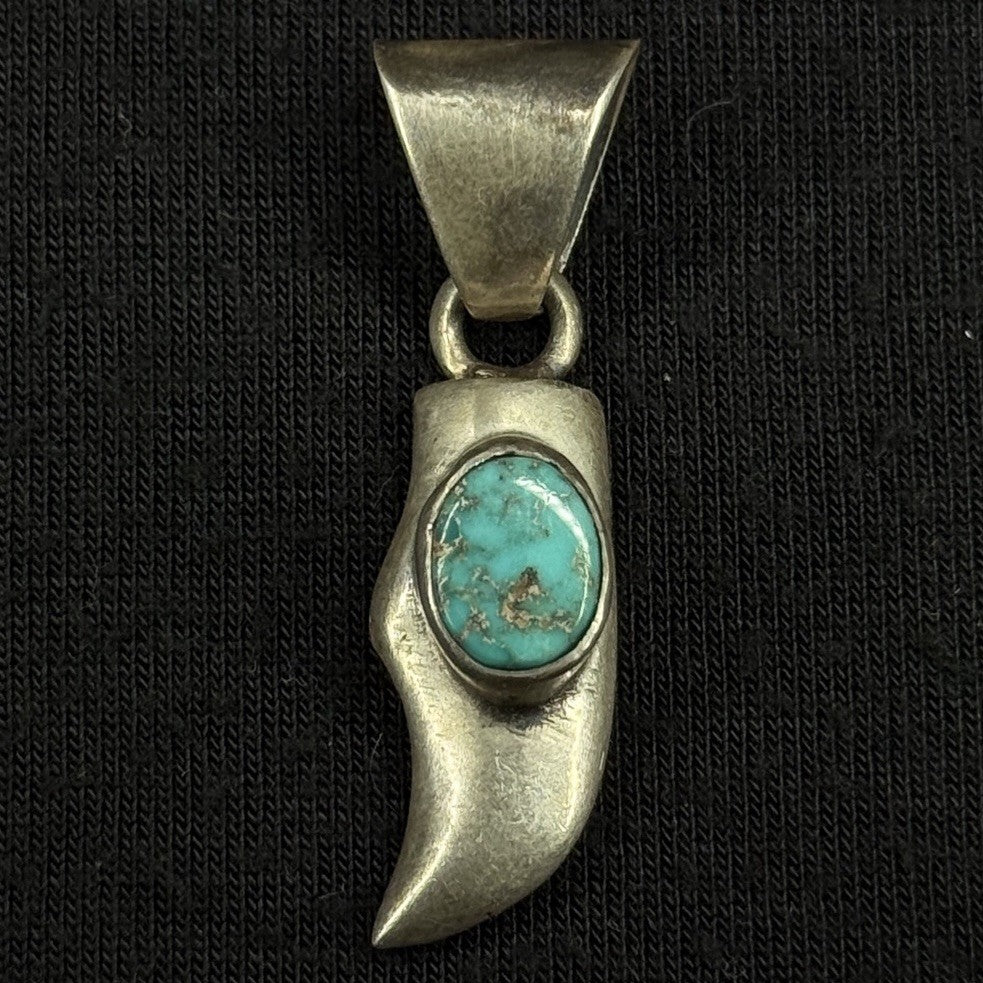 Estate Sterling Silver Pendant Native Claw Turquoise 925 1.25