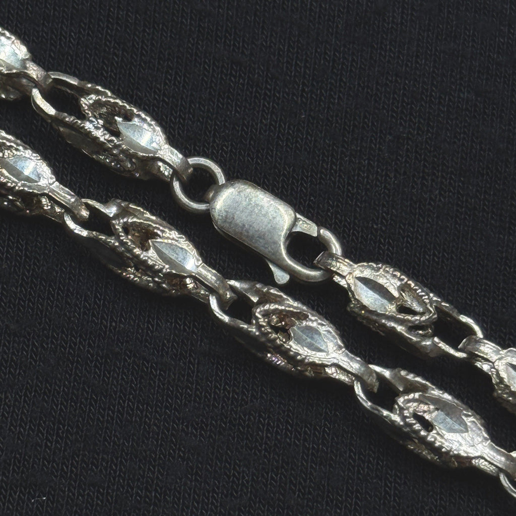 Estate Sterling Silver Turkish Link Chain Necklace 26.4g 25IN