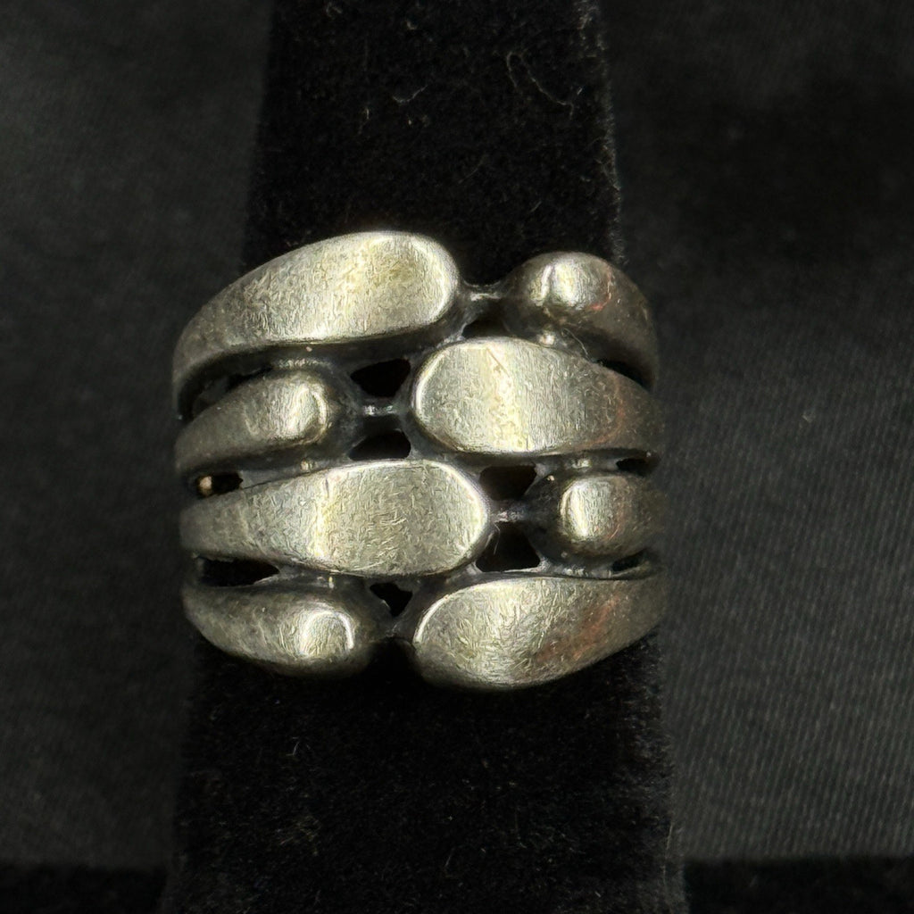 Estate Sterling Silver Ring Abstract Artisan Wide Band Size 6 Hallmarked 925