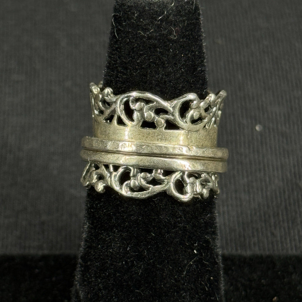 Estate Sterling Silver Ring Israel Spinner Worry Ring Thick Band Size 5 925