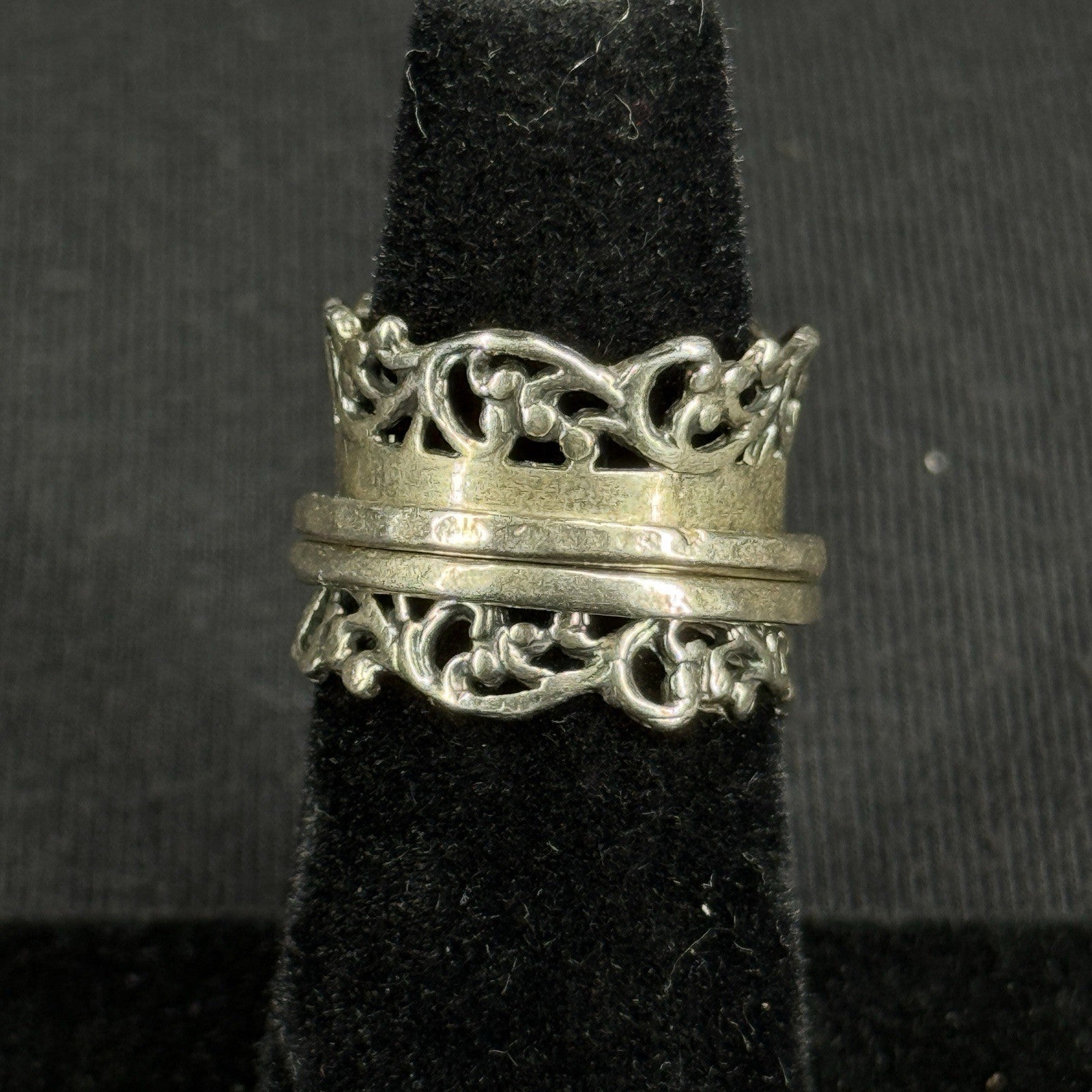 Estate Sterling Silver Ring Israel Spinner Worry Ring Thick Band Size 5 925