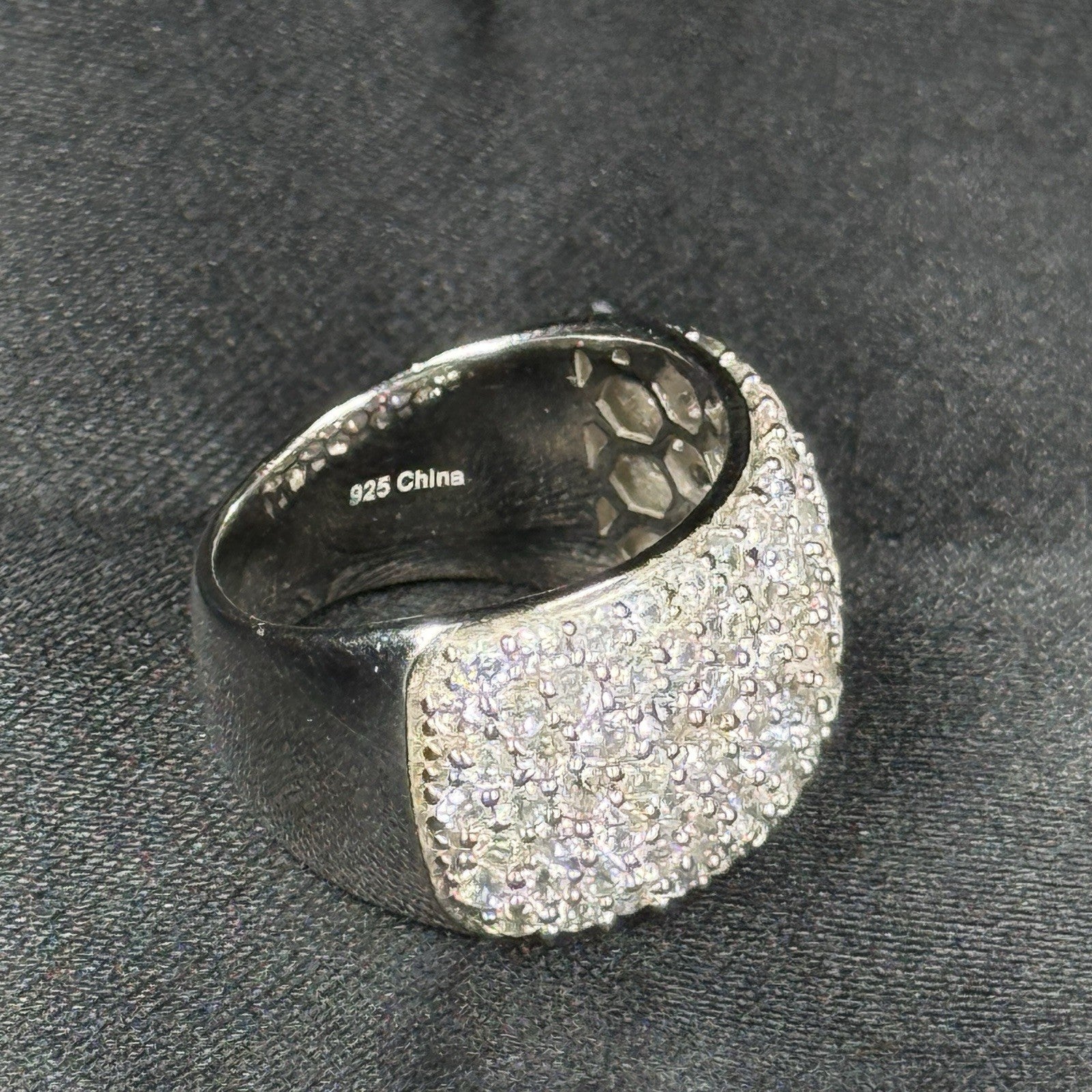 Estate Sterling Silver Ring Thick Pave Band CZ 925 Size 7