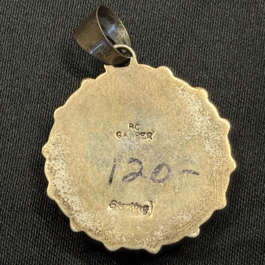 Native American Sterling Silver Pendant Zuni Sun Face Inlay Signed RC Gasper