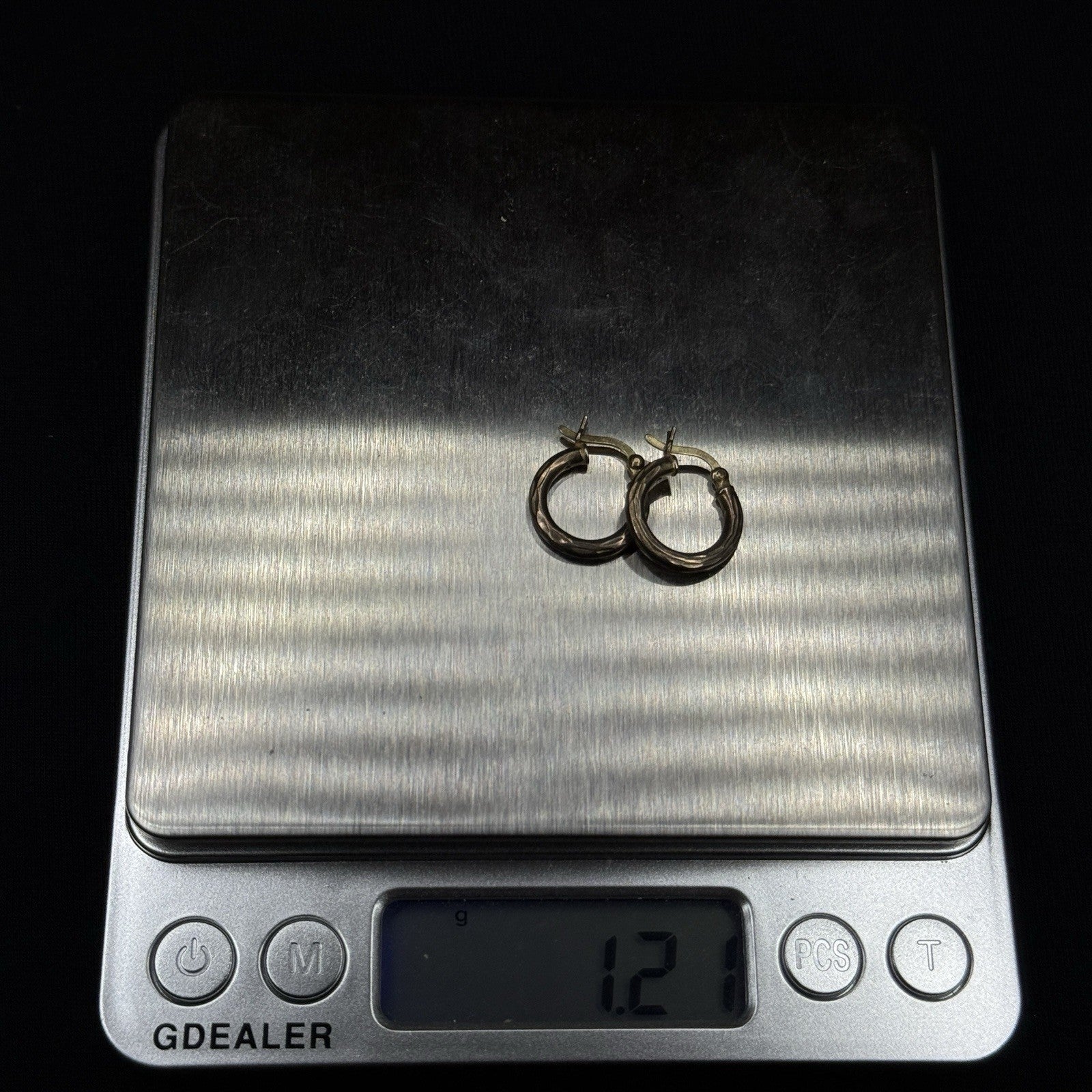 Estate Sterling Silver Earrings Mini Hoop Gold Textured 925