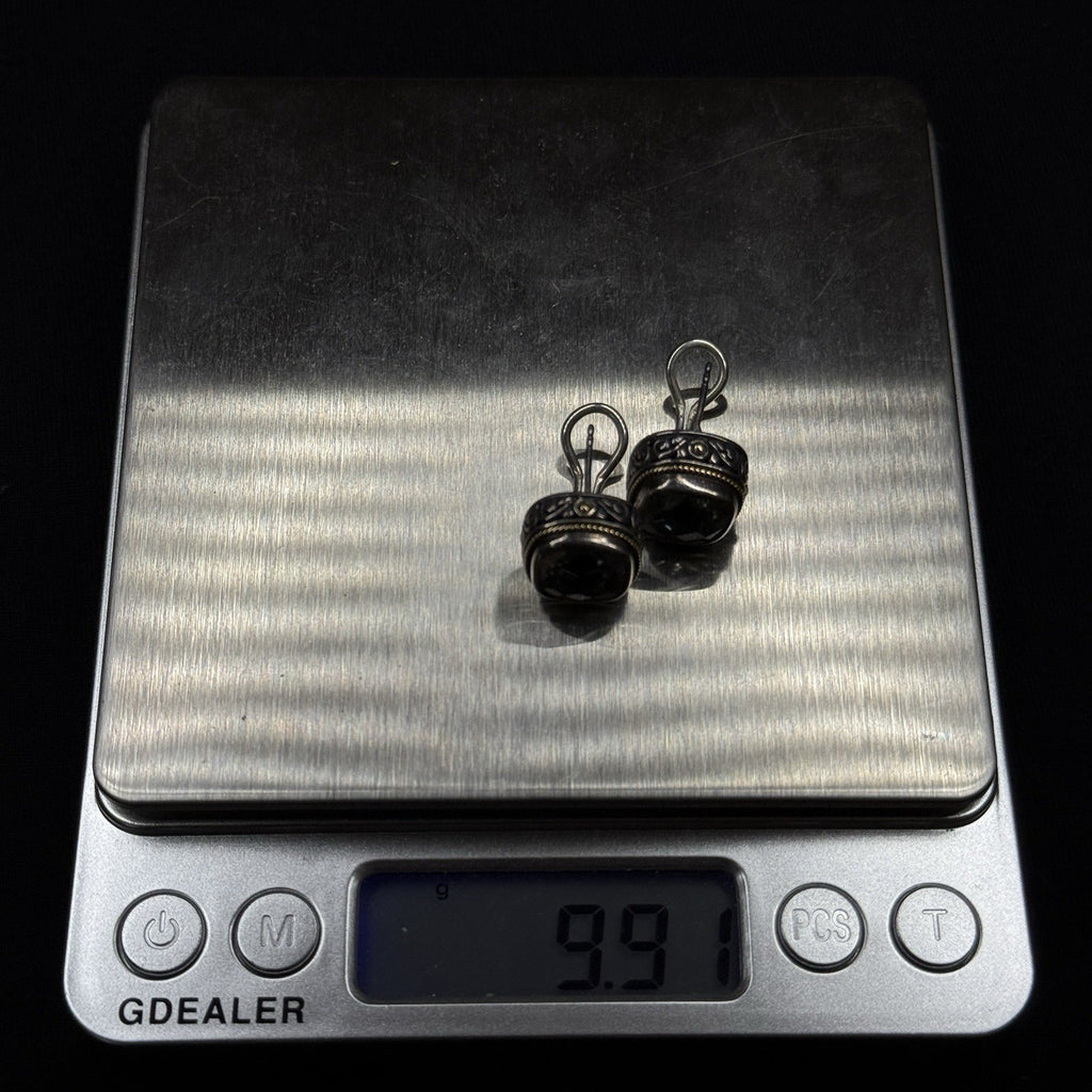 Samuel B Behnam BJC Estate Sterling Silver & 18k Green Amethyst Quartz Earrings