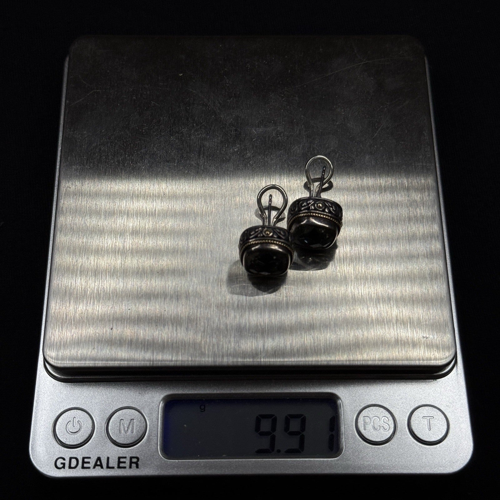 Samuel B Behnam BJC Estate Sterling Silver & 18k Green Amethyst Quartz Earrings