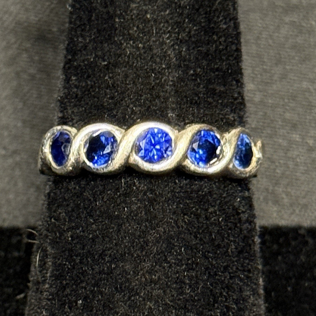 Estate Sterling Silver Twist Band Sapphire Size 7 925