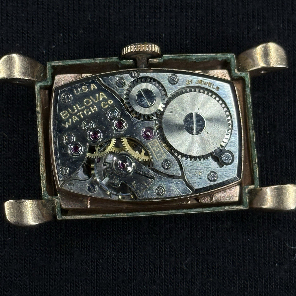 Vintage Rose GF Bulova 14k Gold Filled Tank Watch For Parts Repair 7AK 21J