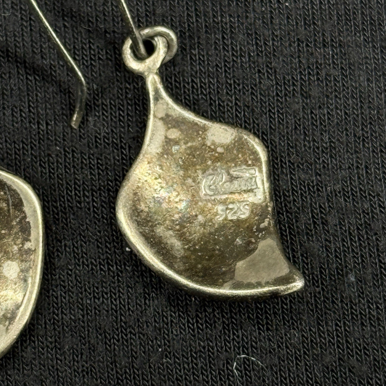 Estate Sterling Silver Earrings Seashell Drop 925 Signed