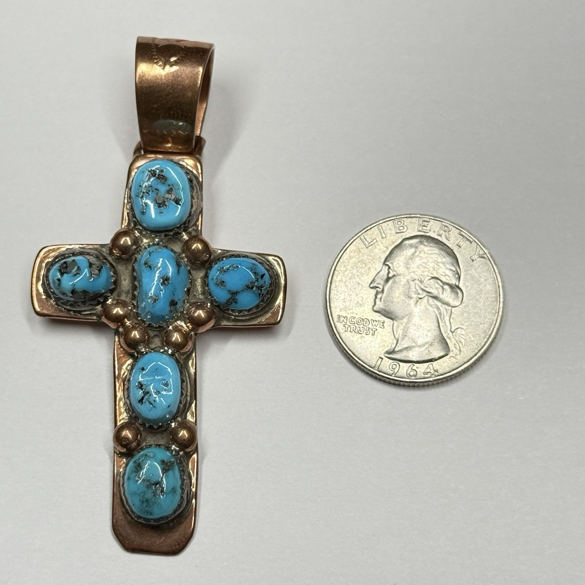 Running Bear Copper Turquoise Stone Cross Pendant Stamped RB 925 Native