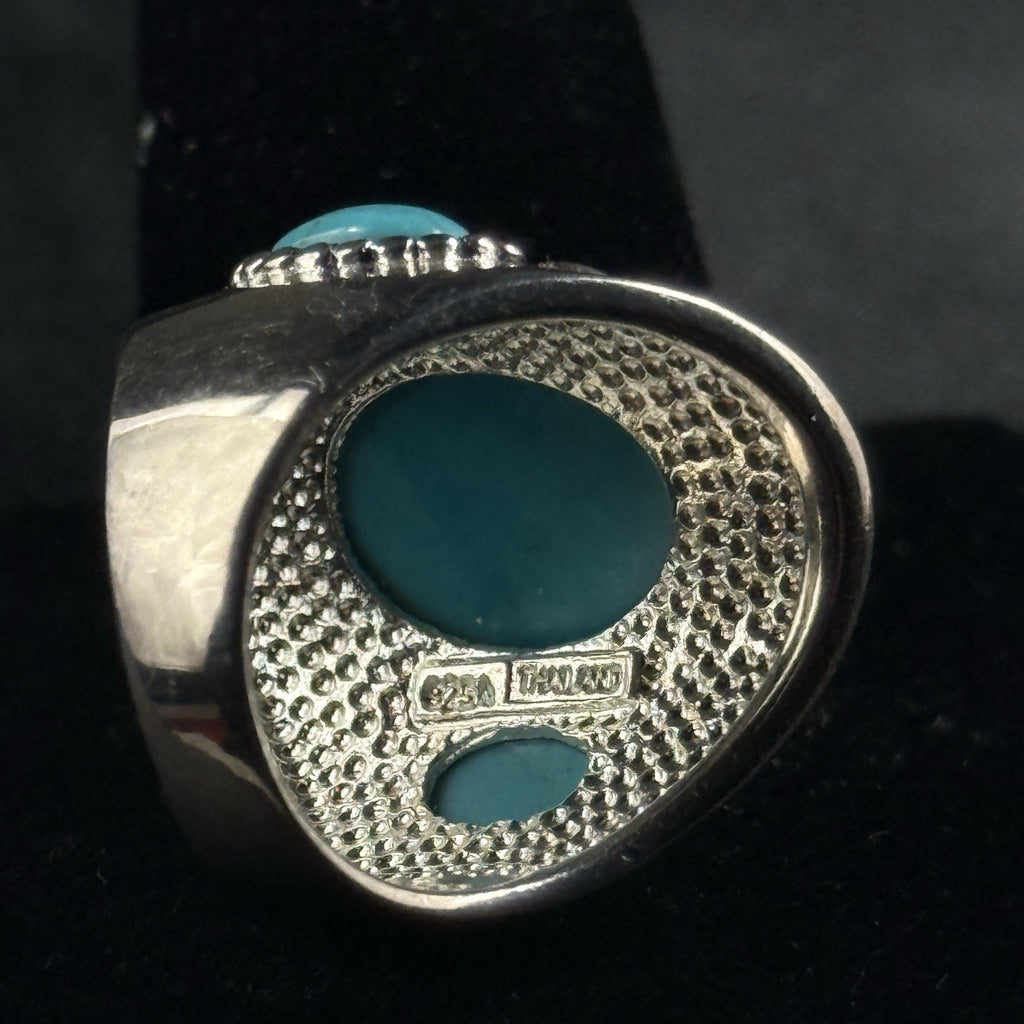 Estate Sterling Silver Ring Heavy Turquoise 3 Stone Size 6 925