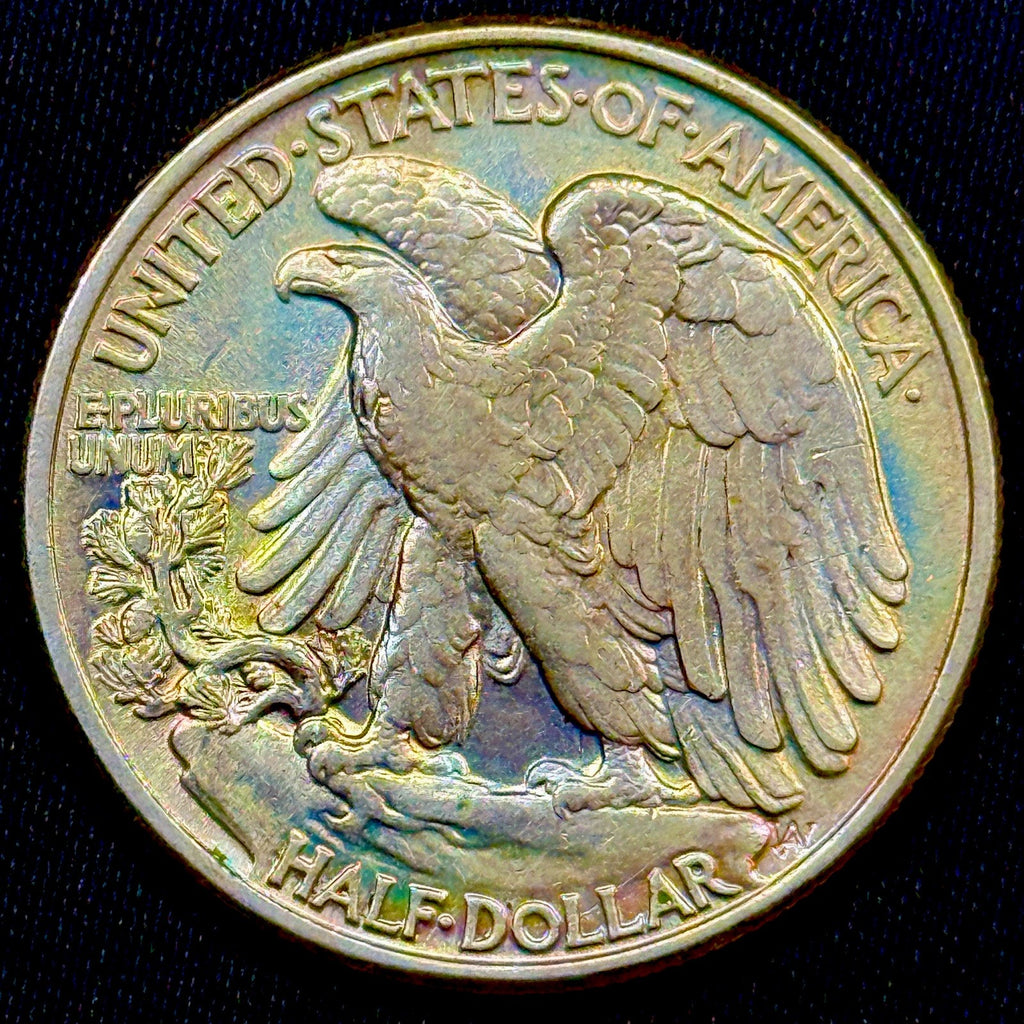 1942 Walking Liberty Half Dollar AU Pastel Toned Silver 50C
