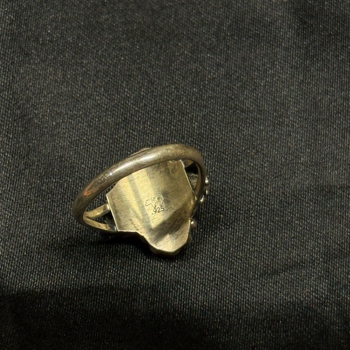 Native Running Bear Sterling Silver Ring Blue Fire Opal Signed RB Size 7