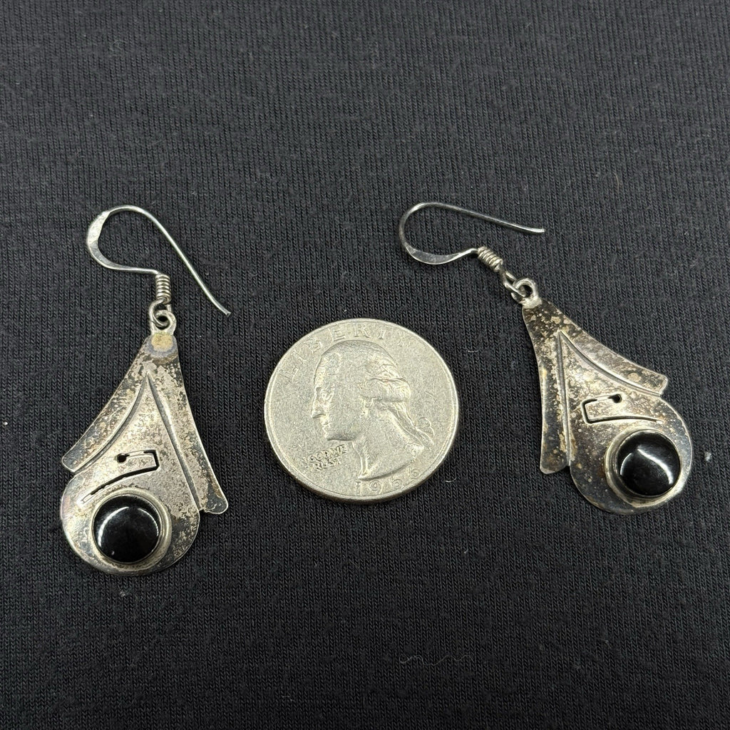Mexico Estate Sterling Silver Earrings Black Oynx 925