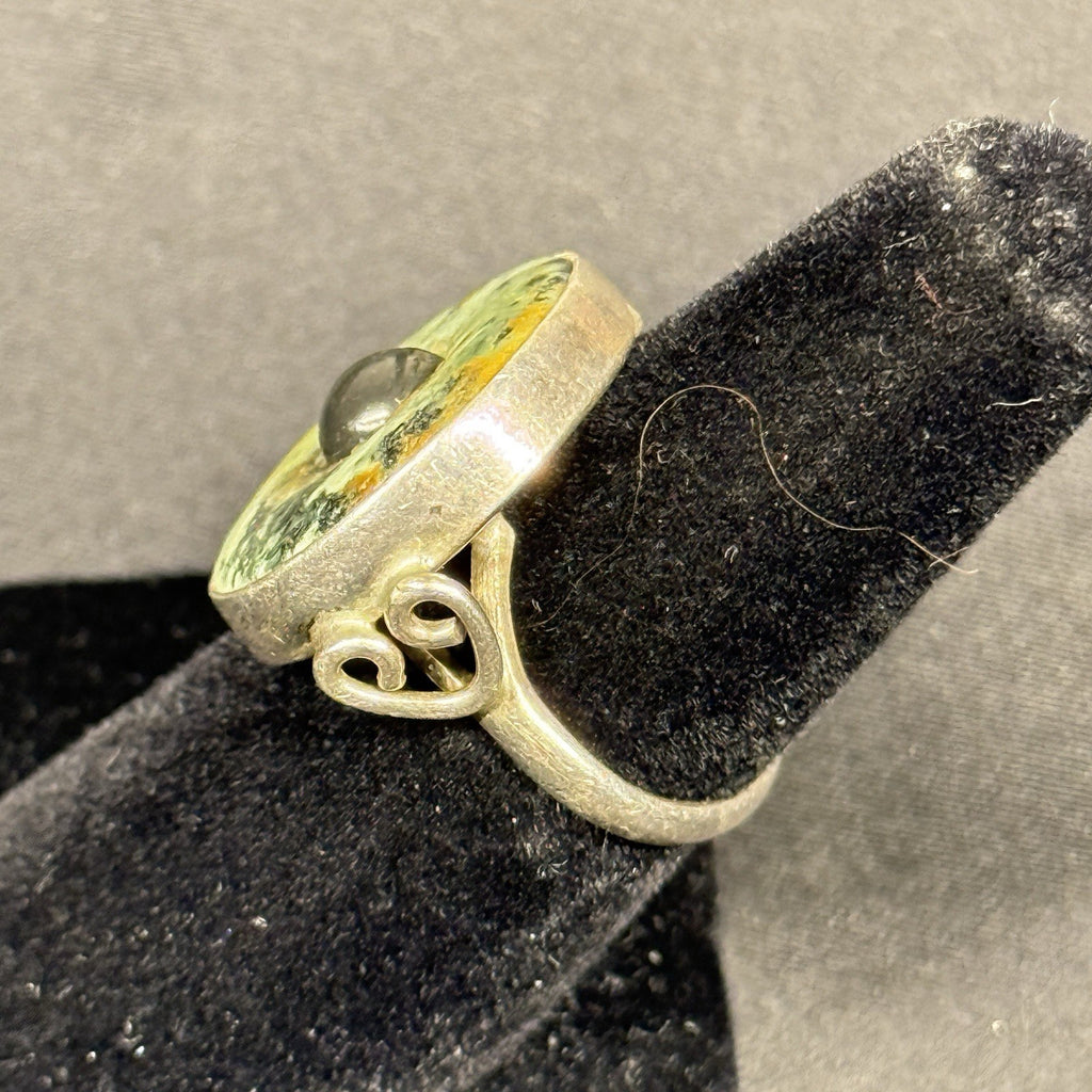 Estate Sterling Silver Mexico Ring Stone Disc Size 5.5 Signed Carsi
