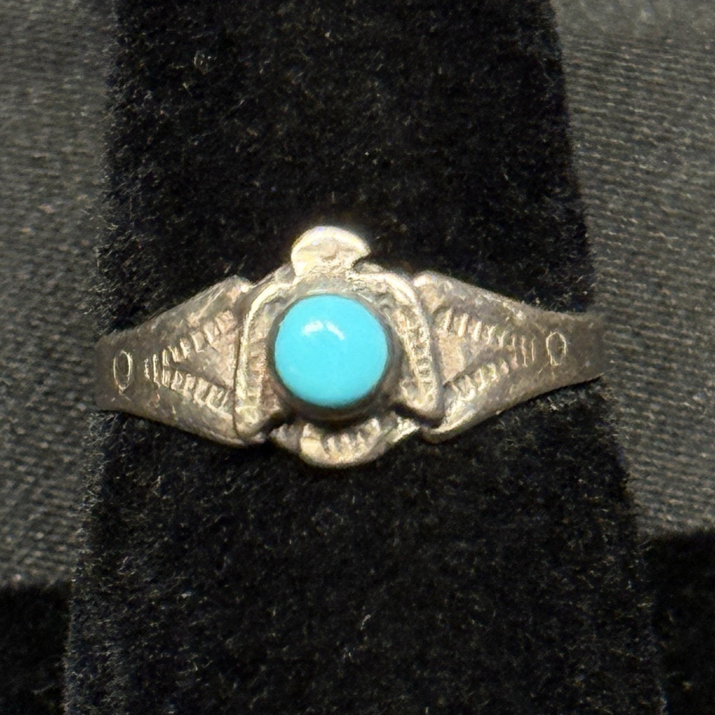 Native American Style Sterling Silver Ring Turquoise Phoenix Thuderbird Size 6.5