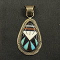 Native American Sterling Silver Pendant Zuni Inlay Signed Leslie & Gladys Lamy