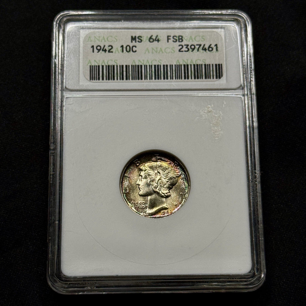1942 Mercury Dime ANACS MS64 FSB FB Attractive Tone Old Holder Soapbox