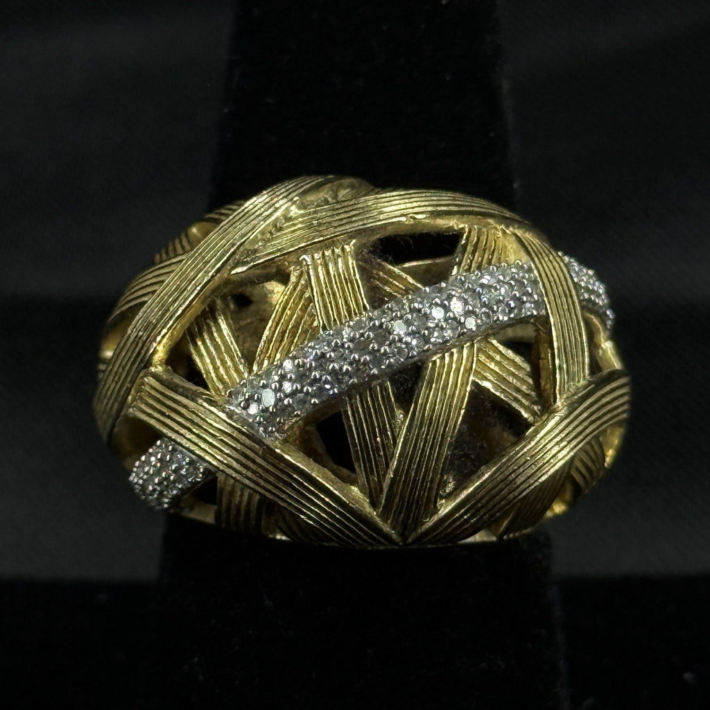 Stephen Dweck Sterling Silver Ring with Diamonds Gold Vermeil Size 7