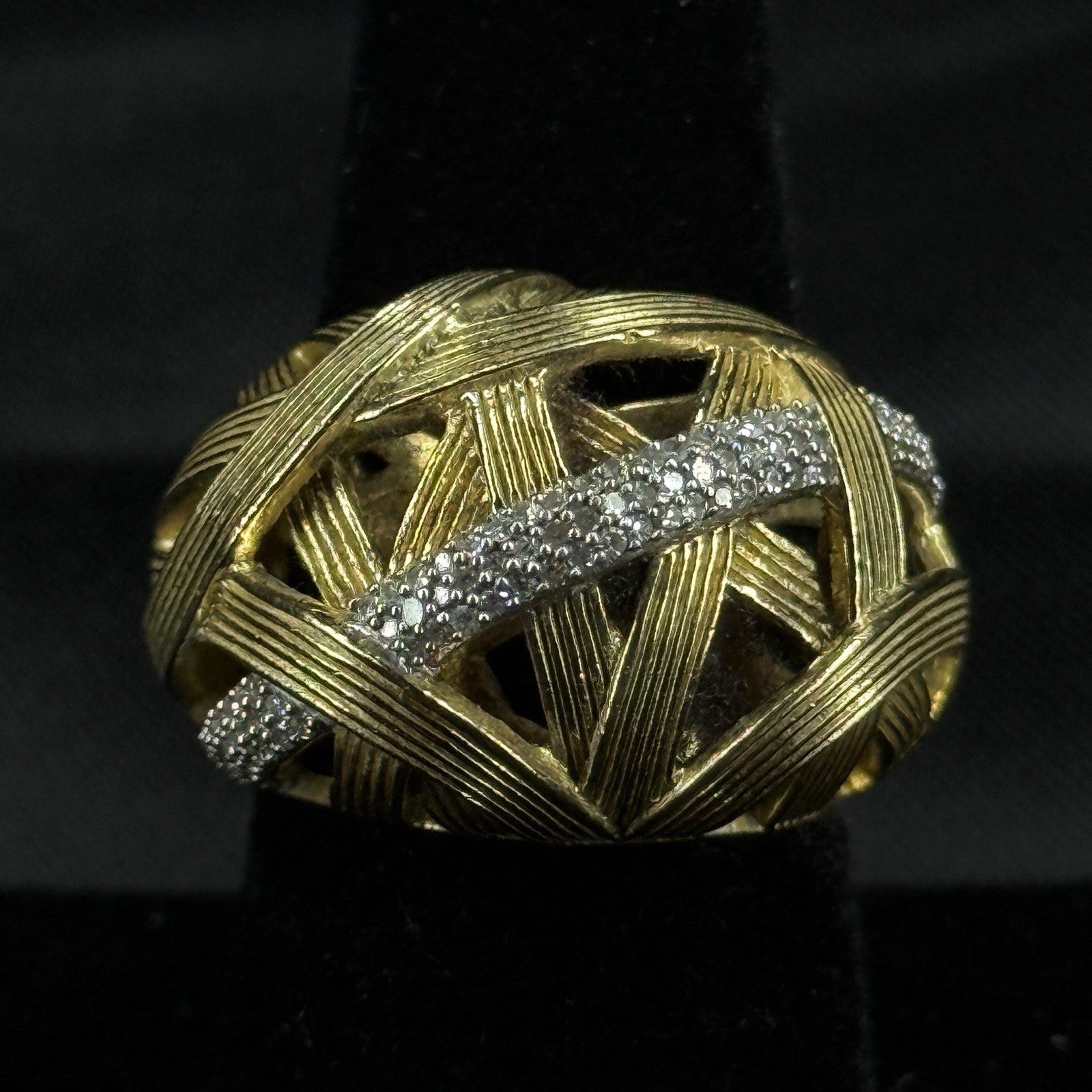 Stephen Dweck Sterling Silver Ring with Diamonds Gold Vermeil Size 7