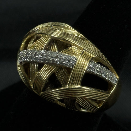 Stephen Dweck Sterling Silver Ring with Diamonds Gold Vermeil Size 7