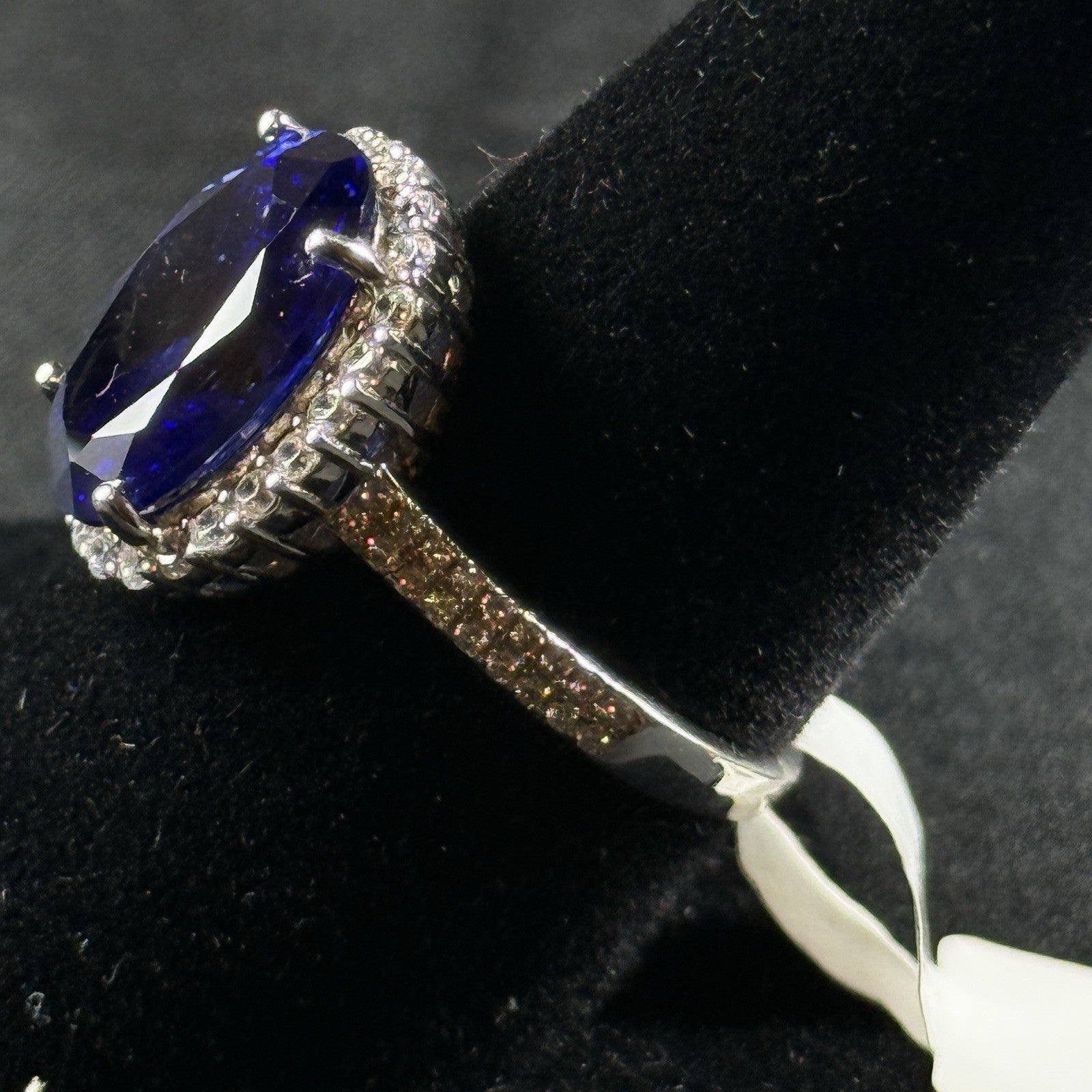 Estate Sterling Silver Tanzanite Cocktail Ring Size 7.5 – Halo Setting