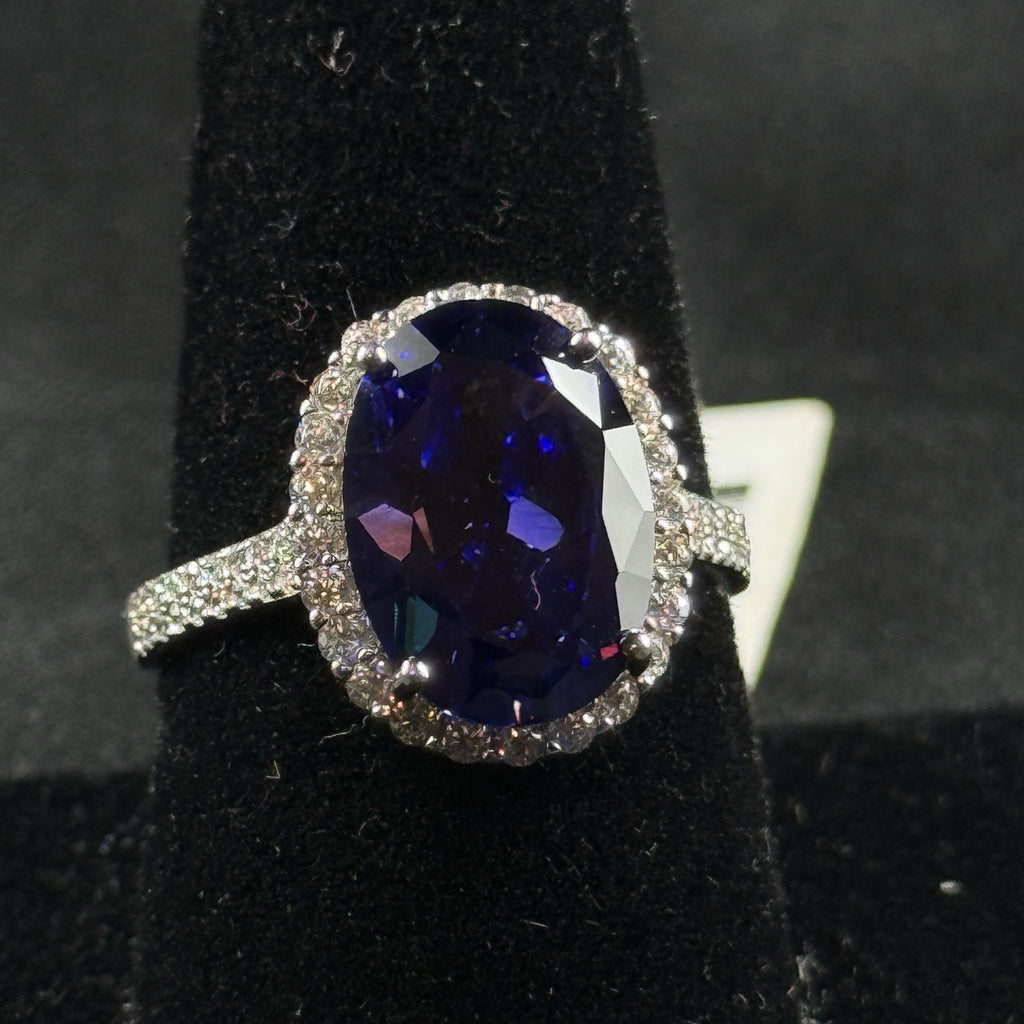 Estate Sterling Silver Tanzanite Cocktail Ring Size 7.5 – Halo Setting