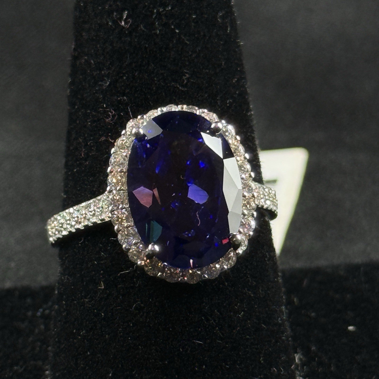 Estate Sterling Silver Tanzanite Cocktail Ring Size 7.5 – Halo Setting