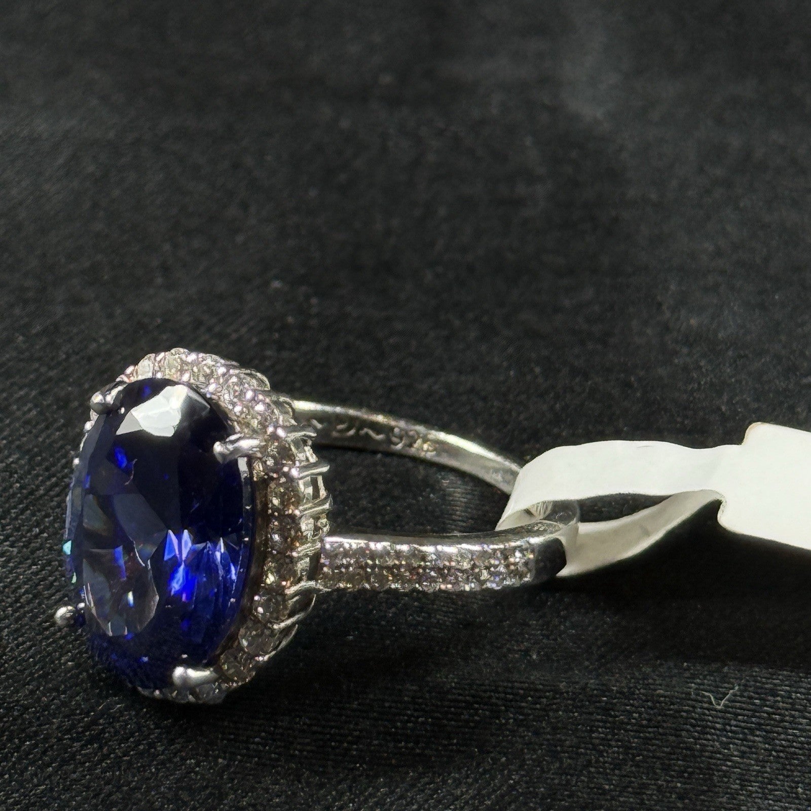 Estate Sterling Silver Tanzanite Cocktail Ring Size 7.5 – Halo Setting
