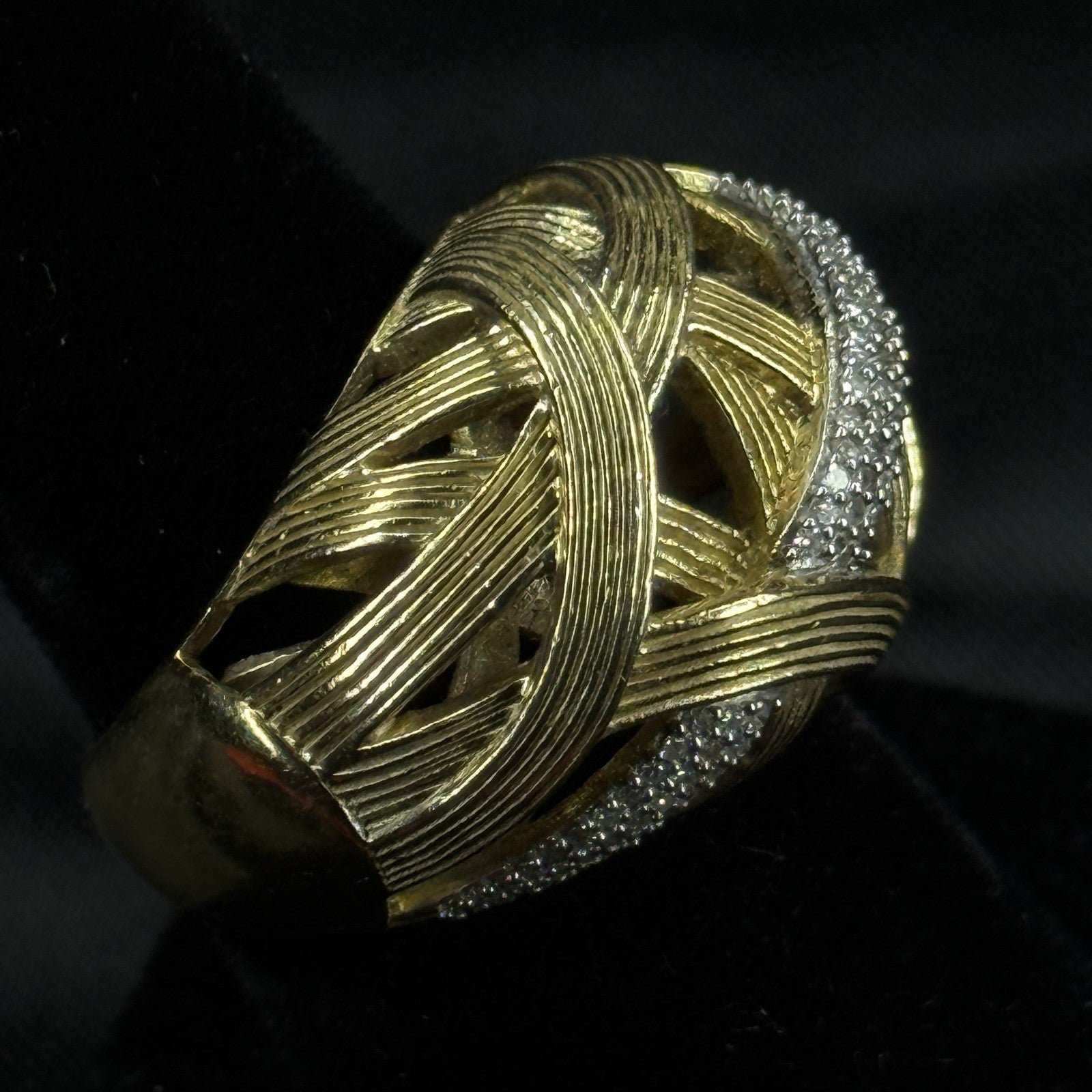 Stephen Dweck Sterling Silver Ring with Diamonds Gold Vermeil Size 7