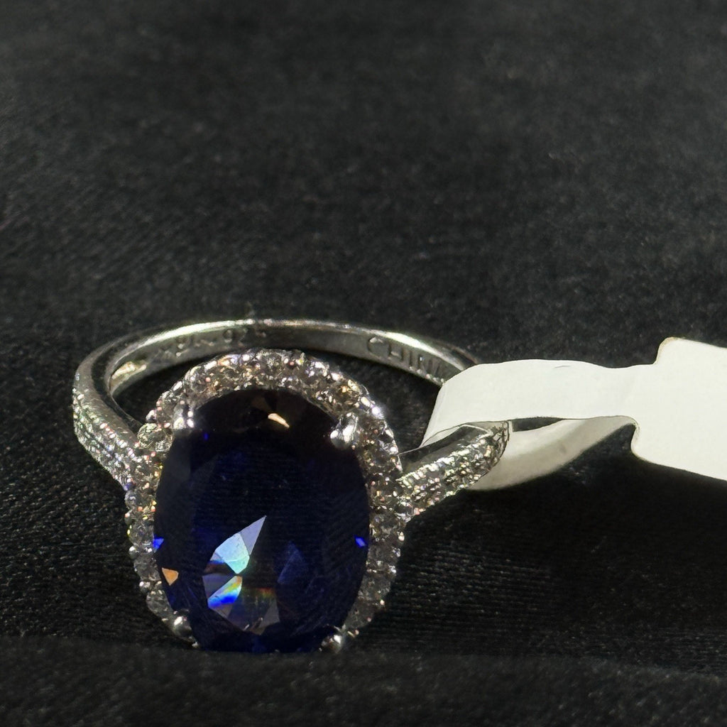 Estate Sterling Silver Tanzanite Cocktail Ring Size 7.5 – Halo Setting