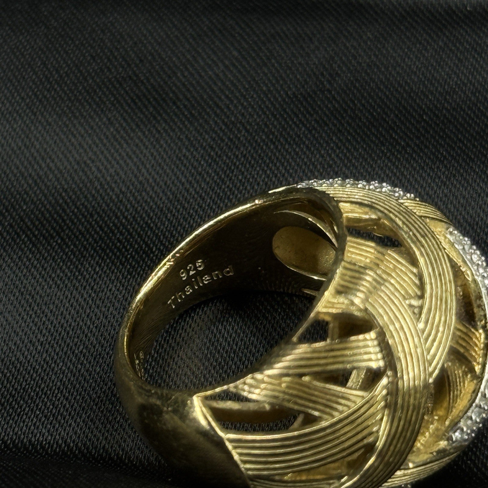 Stephen Dweck Sterling Silver Ring with Diamonds Gold Vermeil Size 7