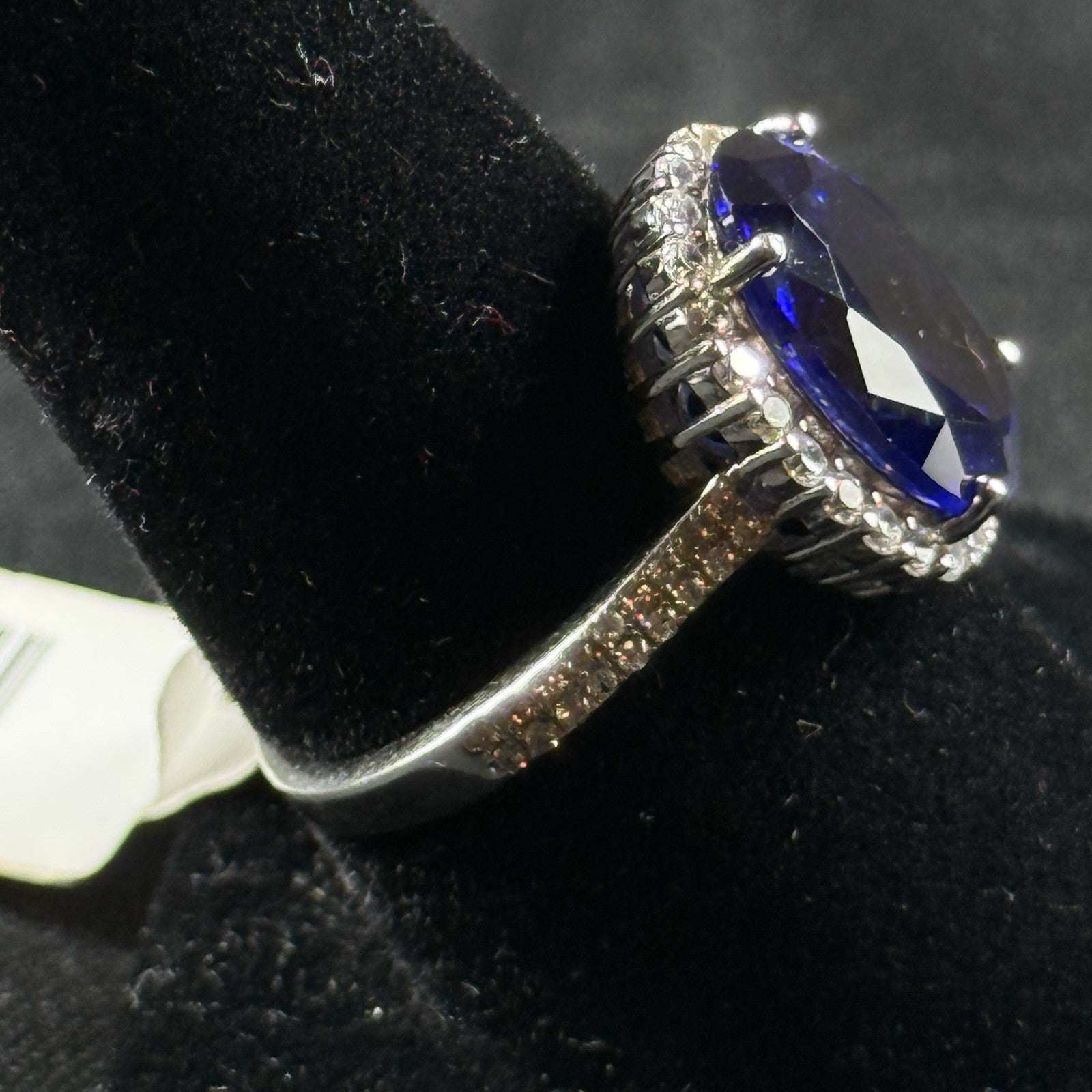 Estate Sterling Silver Tanzanite Cocktail Ring Size 7.5 – Halo Setting