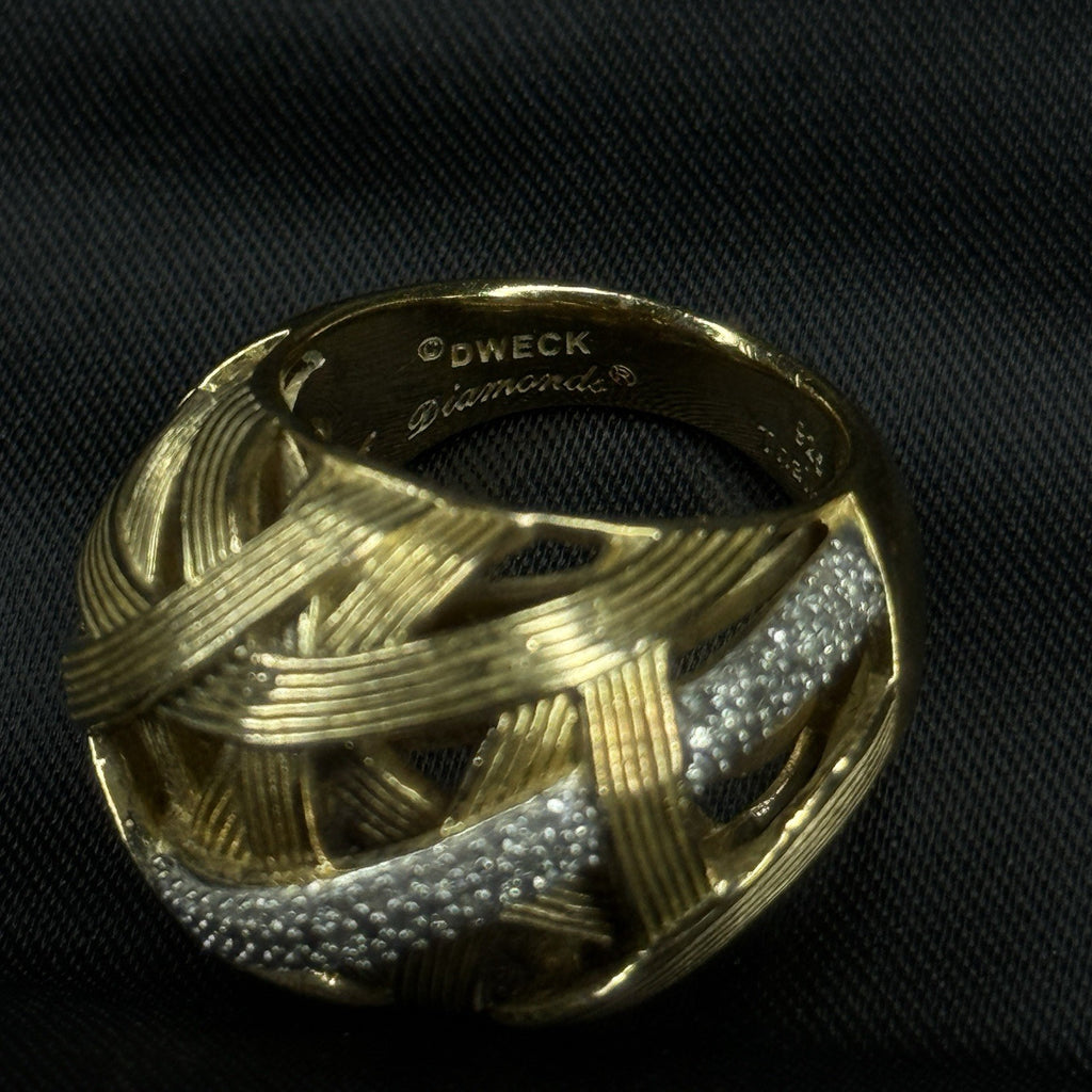 Stephen Dweck Sterling Silver Ring with Diamonds Gold Vermeil Size 7