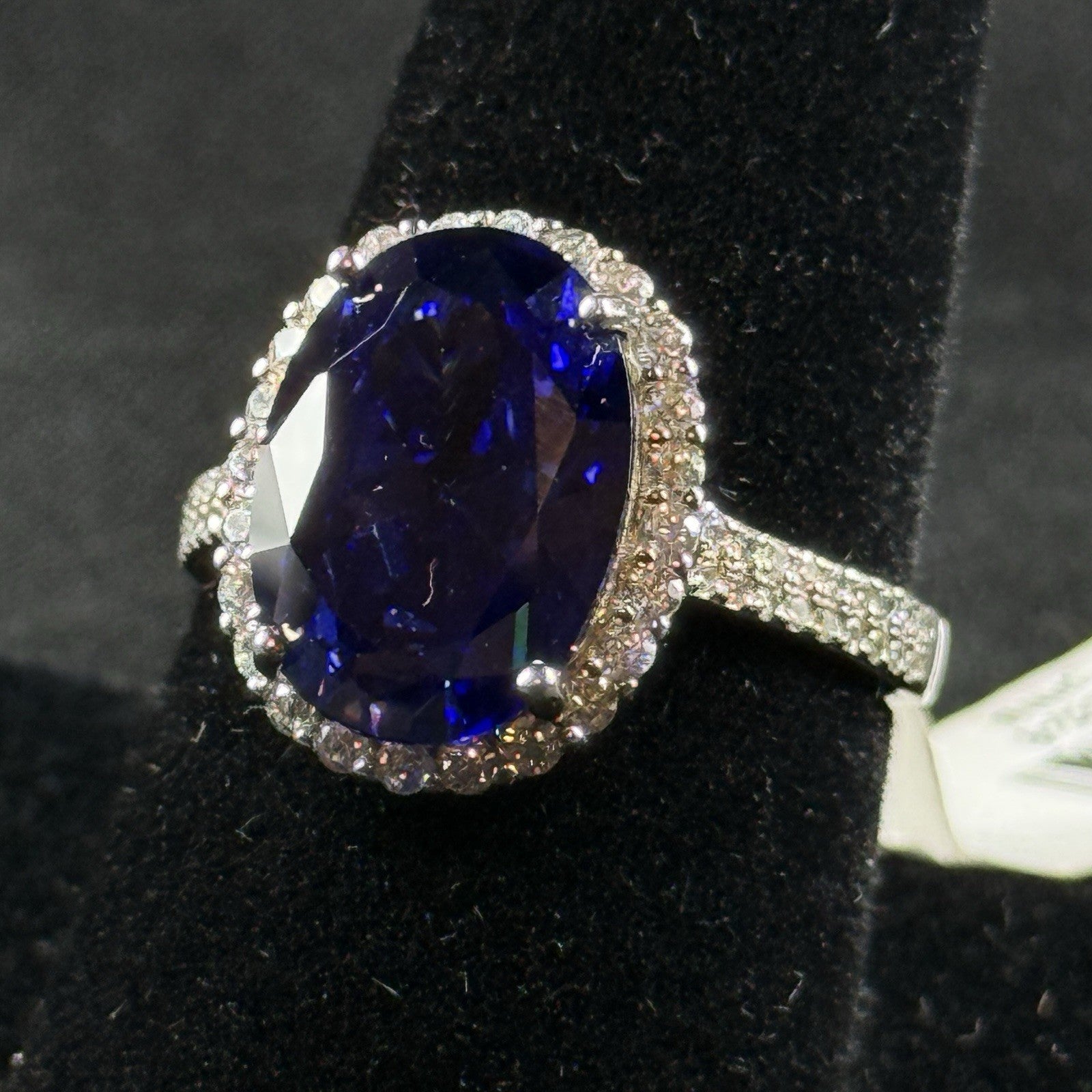 Estate Sterling Silver Tanzanite Cocktail Ring Size 7.5 – Halo Setting